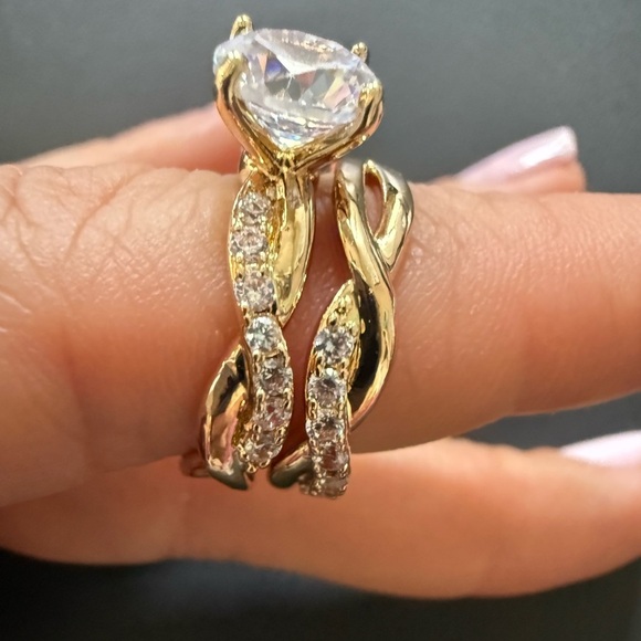 Engagement Ring Set New Gold 2PC Bridal Ring Set Wedding Ring Size 6,  7, 8 - Picture 3 of 5